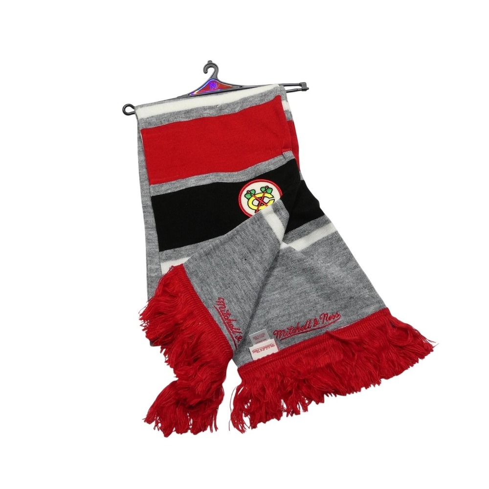 Chicago Blackhawks Scarf Mens One Size Gray Red NHL Hockey Mitchell & Ness